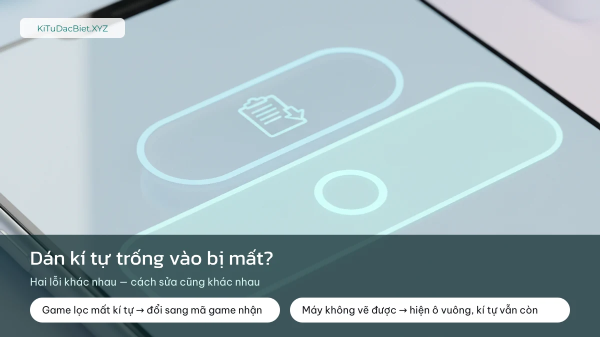 Minh hoạ dán kí tự khoảng trống vào ô tên bị mất: game lọc kí tự hoặc máy không vẽ được kí tự