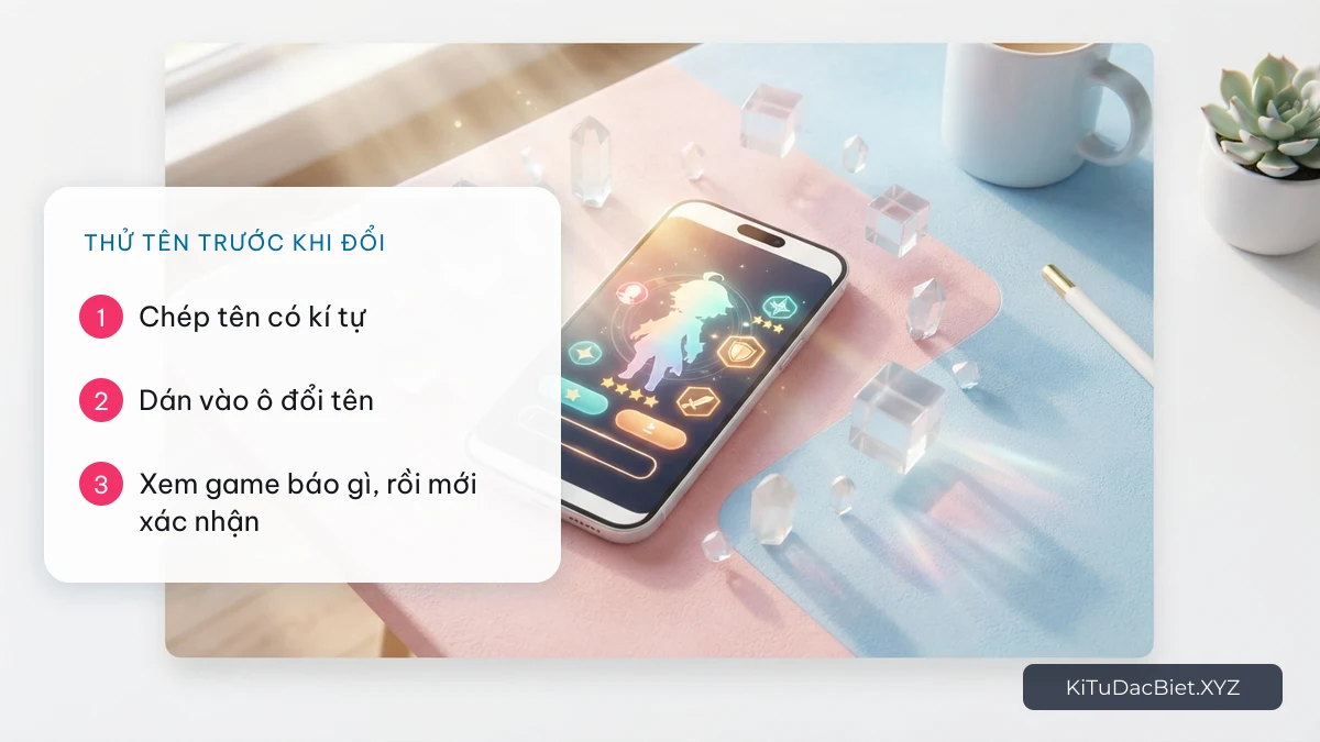 Ba bước thử tên có kí tự đặc biệt trong ô đổi tên Play Together trước khi xác nhận