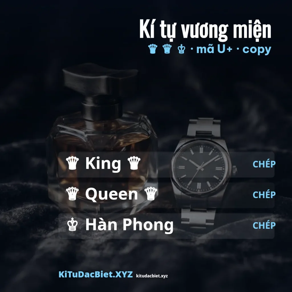 Kí tự vương miện: mã U+ và nút copy 1 chạm